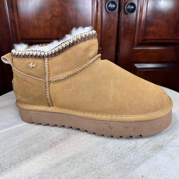 Mexx Womens Size 9.5 US Suede Shearling Boot Chestnut Fur Lined Ankle Platform - Picture 8 of 14